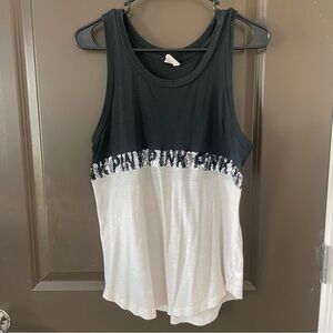 PINK Victoria's Secret Black White Silver Sequin Sleeveless Tank Top Size Small